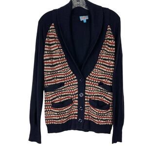 NWOT PLENTY BY TRACY REESE Cardigan M Silk Cotton Geo Print Shawl Neck Buttons